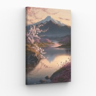 Obraz na Płótnie 40x70cm Jezioro Sakura Japonia Salon Loft Nowoczesny