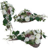 Stroik na grób w kształcie SERCA, BIAŁE RÓŻE, kompozycja NAGROBNA, cmentarz