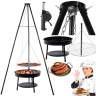 GRILL OGRODOWY WĘGLOWY RUSZT PODWIESZANY STALOWY TRÓJNÓG STALOWY 80x80x152