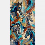 Konie abstrakcja obraz olejny na płótnie 55x100 do salonu, głowa, zwierzę