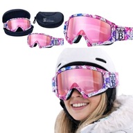 GOGLE BIAŁE RÓŻOWE DAMSKIE NARCIARSKIE SNOWBOARD FILTR UV OTG UNIWERSALNE