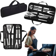 ZESTAW AKCESORIÓW DO GRILLA ZE STALI NIERDZEWNEJ ETUI SZTUĆCE NARZĘDZIA 9W1