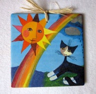 Robótkownia Kafelek obrazek 15x15 Koty Kot słońce z le.