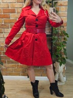 Steps Płaszcz trencz rozkloszowany czerwony bawełna pasek r 36.