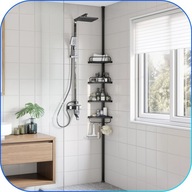 Narożna teleskopowa czarna półka pod prysznic regulowana 100-320 cm 4 półki