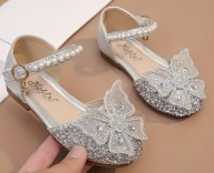 Piękne brokatowe BALERINKI z motylem r.26 srebrne