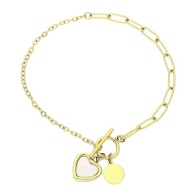 80766 Bransoletka złota stal chirurgiczna łańcuch z sercem blaszka