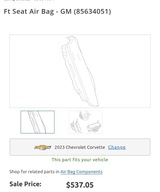 Air bag poduszka fotela Lewa Chevrolet Corvette C8 85634051