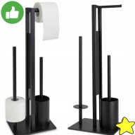 STOJAK NA PAPIER TOALETOWY CZARNY UCHWYT SZCZOTKA WC ZESTAW ZAPAS ROLEK