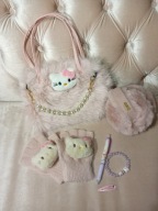 Pluszowy uroczy różowy zestaw Hello Kitty torebka nauszniki rękawiczki