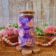 Kubek szklanka z bambusową pokrywką i słomką 500 ml handmade prezent serca