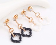 KOLCZYKI WISZACE 14KGP KWIATY Z BIALA CERAMIKA,CYRKONIA