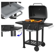 Grill węglowy popielnik ogrodowy stalowy duży pułkami wędzarnia termometr