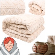 Koc gruby ciepły przyjemny miły poliester 160 cm x 200 cm beżowy kremowy