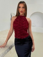 Top “Burgundowa Róża” – elegancki top z kwiatowym efektem 3D S