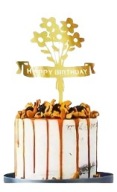 TOPPER NA TORT dekoracje urodzinowe NAPIS HAPPY BIRTHDAY ZŁOTY OZDOBA