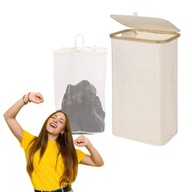 KOSZ NA PRANIE WĄSKI Z POKRYWĄ SCHOWEK NA UBRANIA WYSOKI DUŻY BAMBUSOWY