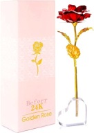 WIECZNA RÓŻA 24K ZŁOTO W SZKLE SERCE GOLDEN ROSE PREZENT DLA NIEJ MIŁOŚĆ