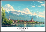 A2 PLAKAT MIASTO GENEWA SZWAJCARIA JEZIORO GENEWSKIE GENEVA SWITZERLAND