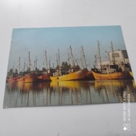 POCZTOWKA STATEK ŻAGLÓWKA PORT RYBACKI ŁEBA