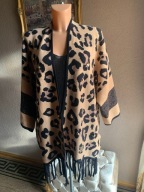Gil Santucci ponczo, narzutka, sweter, frędzle, panterka, dżety