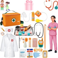 Drewniana walizka lekarska dużo el. Zestaw lekarza dla dzieci - KREATYWNOŚĆ