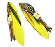 Kolczyki PIÓRA żółte koraliki długie 11 cm