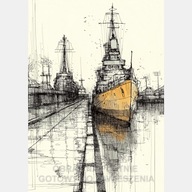 Statek szkic rysunek ołówek vintage obraz na płótnie 55x80 abstrakcja port