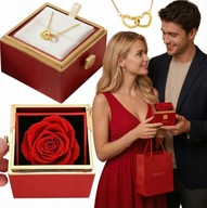WIECZNA RÓŻA PRAWDZIWA NASZYJNIK W SZKATUŁCE PUDEŁKO WALENTYNKI PREZENT