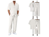 Old Money – Męski Zestaw Casual z Koszulą i Spodniami - Biały