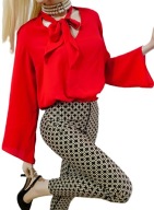 RINASCIMENTO LEJĄCA CZERWONA SZYFONOWA BLUZKA Z WIĄZANIEM RETRO S