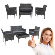 ZESTAW MEBLE OGRODOWE 2X FOTEL STOLIK SOFA technorattan SZARY