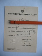 PAŃSTWOWY ZAKŁAD EMERYTALNY przedwojenna LEGITYMACJA 1939
