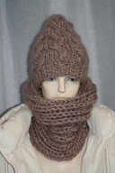 KOMPLET CZAPKA golf RĘKODZIEŁO MOHER capuccino