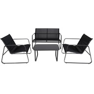 ZESTAW MEBLI OGRODOWYCH 4 ELEMENTY SOFA STÓŁ FOTEL CZARNE WYGODNE DO OGRODU
