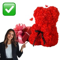 MIŚ Z PŁATKÓW RÓŻ 25 CM – WYJĄTKOWY PREZENT NA ROCZNICĘ URODZINY ZARĘCZYNY