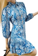 R_I_V_E_R I_S_L_A_N_D niebiesko-biała sukienka ornamenty kołnierzyk XS/S