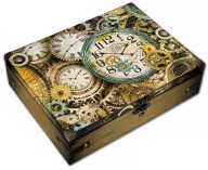 SKRZYNKA pudełko drewniane ZEGARY &TRYBY 12 przegród 28x22