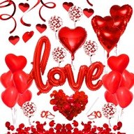 XXL ZESTAW 49 CZERWONYCH BALONÓW LOVE SERCA NA WALENTYNKI ŚLUB