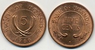 Uganda 5 Cents - 1966r ... Monety
