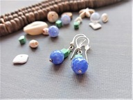 Srebrne 925 kolczyki niebieski agat miętowy turkus szkło BlackberriesArts