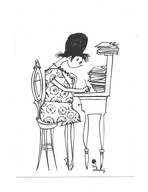 Pocztówka - Westendorp, Młoda żona przy biurku i zaproszenia / listy