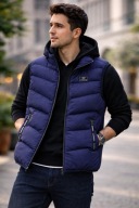 KAMIZELKA BEZRĘKAWNIK PIKOWANA MĘSKA CIEPŁA, LEKKA, STYLOWA KOLOR NIEBIESKI