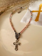 Pamiątka I Komunii Świętej z Morganitu z Akwamarynem