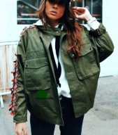 Blogerska Parka Khaki Pompony - ZARA Lux S / M