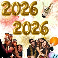 BALONY FOLIOWE NA SYLWESTER 2026 IMPREZA CYFRY ZŁOTE 80CM NA HEL POWIETRZE