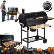 GRILL WĘGLOWY OGRODOWY Z POKRYWĄ STALOWY RUSZT 70x35cm KOMIN TERMOMETR