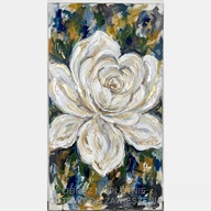 Biały kwiat abstrakcja florystyczna obraz olejny na płótnie 55x100 salon