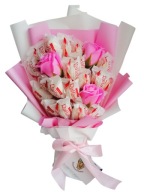 Bukiet jadalny Rafaello i 3 róże biało różowy URODZINY PREZENT KOMUNIA ŚLUB