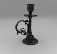 Świecznik z rączką - piękny mosiężny kaganek, taki inny, ciekawy - vintage